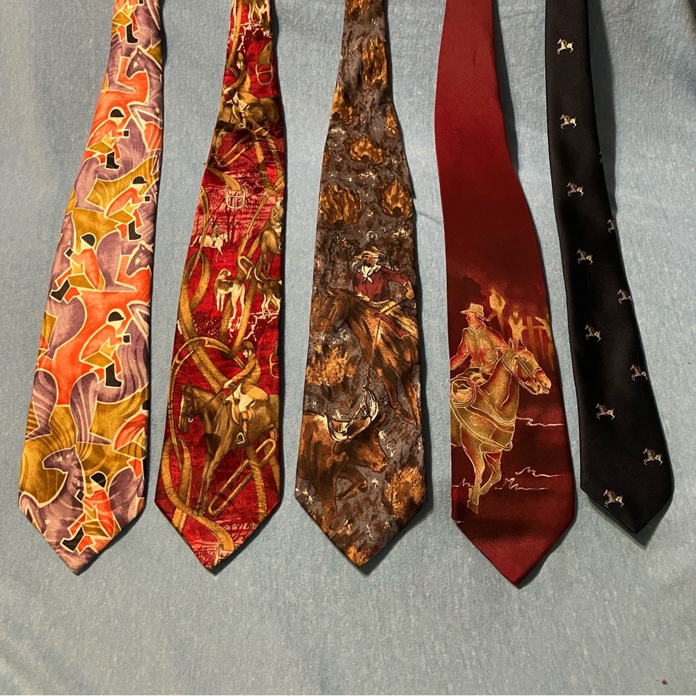 Western Equestrian Horse Themed Ties Set of Five (5) - Picture 2 of 12